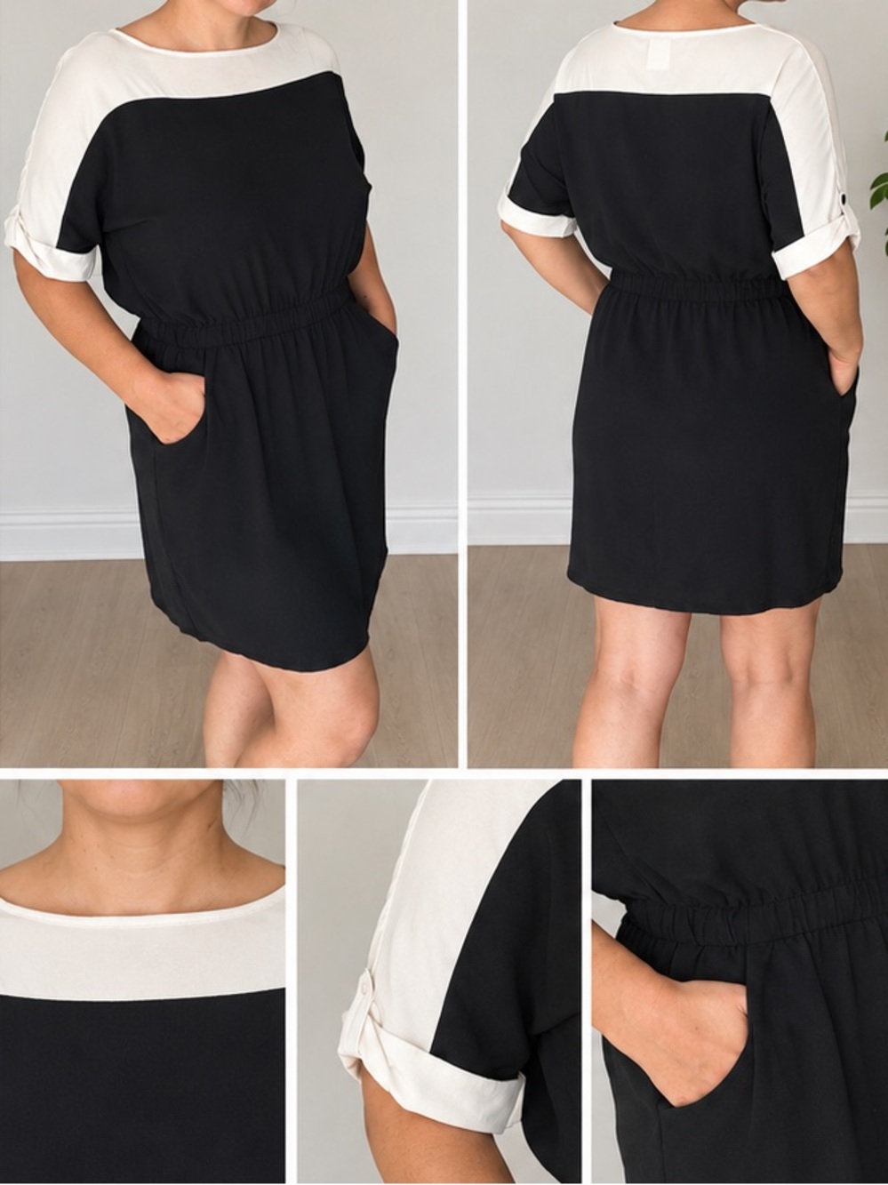 Forever 21 Black Midi Dress with White Sleeve Accent
